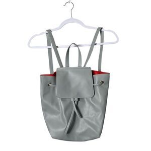 Tura Gray Faux Leather Backpack Shoulder Bag Satchel Drawstring Purse